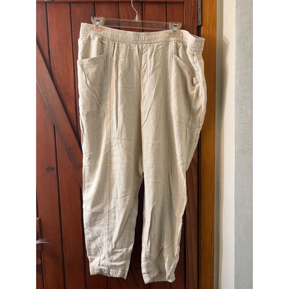 Old Navy Womens Linen Blend Utility Pants Beige Oatmeal Elastic Waist Large